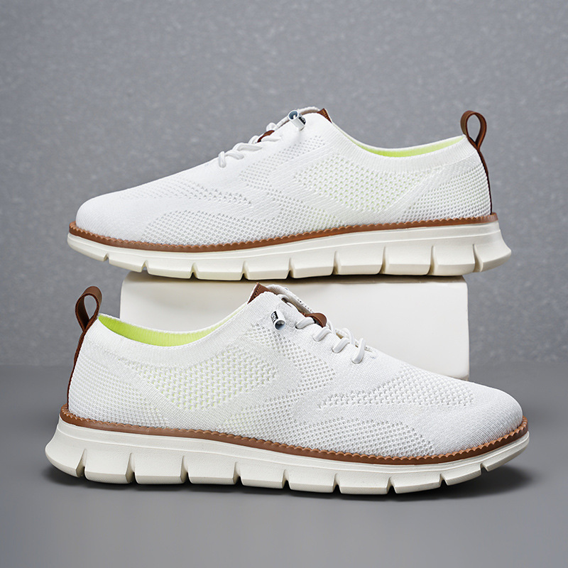 Knit Fabric Lace Up Sneakers - รองเท้าโลฟเฟอร์ผ้าถักระบายอากาศสำหรับผู้ชายรุ่นใหม่ปี 2026 น้ำหนักเบา แบบผูกเชือก รองเท้าลำลองเดินสบาย ไซส์ใหญ่